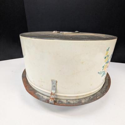 Vintage Cake Carrier Flowers Blue Tulip Yellow Rose Metal Cake Keeper