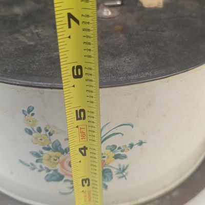 Vintage Cake Carrier Flowers Blue Tulip Yellow Rose Metal Cake Keeper