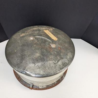 Vintage Cake Carrier Flowers Blue Tulip Yellow Rose Metal Cake Keeper