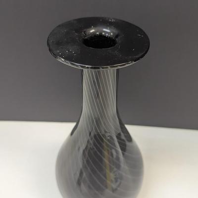 Vintage Murano Style Glass Hand Blown Black, Gray White Twisted Swirls