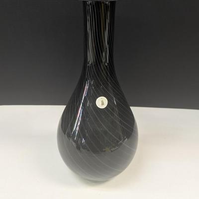 Vintage Murano Style Glass Hand Blown Black, Gray White Twisted Swirls