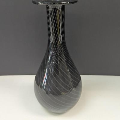 Vintage Murano Style Glass Hand Blown Black, Gray White Twisted Swirls