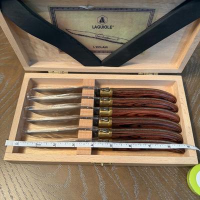 Laguiole Steak Knives (Set of 6) in Custom Philadelphia Eagles Wood Box