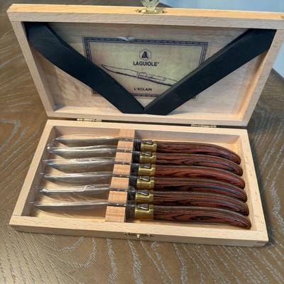 Laguiole Steak Knives (Set of 6) in Custom Philadelphia Eagles Wood Box
