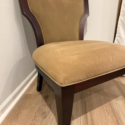 29" Wide Accent Chair - Dark Wood Frame & Dark Tan Velvet Upholstery