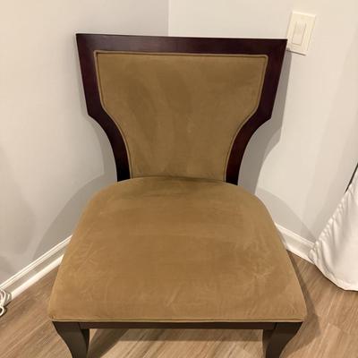 29" Wide Accent Chair - Dark Wood Frame & Dark Tan Velvet Upholstery