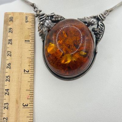 LOT 543J: Gorgeous Amber & 925 Sterling Silver Artisan Amulet Necklace