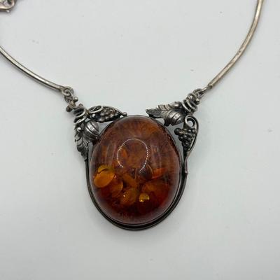 LOT 543J: Gorgeous Amber & 925 Sterling Silver Artisan Amulet Necklace