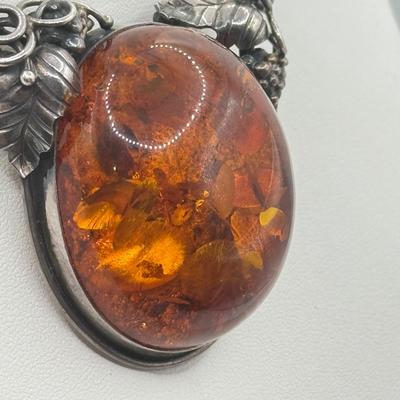 LOT 543J: Gorgeous Amber & 925 Sterling Silver Artisan Amulet Necklace