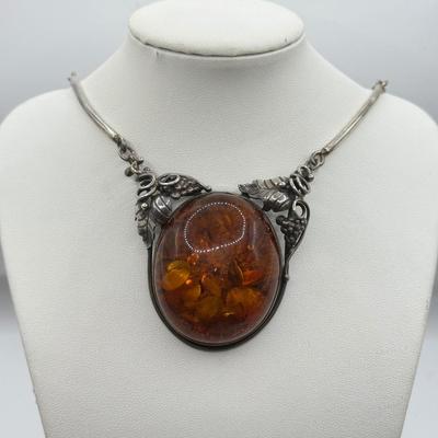 LOT 543J: Gorgeous Amber & 925 Sterling Silver Artisan Amulet Necklace