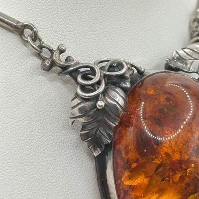 LOT 543J: Gorgeous Amber & 925 Sterling Silver Artisan Amulet Necklace