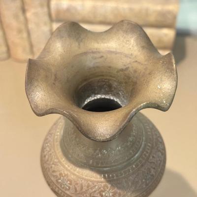 LOT 548L: Etched Brass Vase, Four Minute Essays, Ruffle Sculpture & More Books