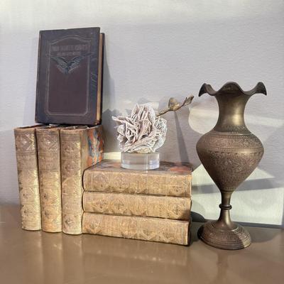 LOT 548L: Etched Brass Vase, Four Minute Essays, Ruffle Sculpture & More Books