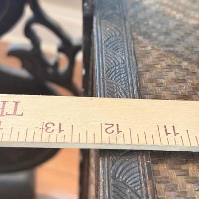 LOT 549F: Wooden Dragon Decor, Long Red Cheat & Side Table w/ Metal Accents