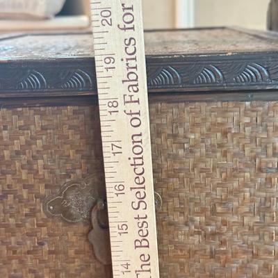 LOT 549F: Wooden Dragon Decor, Long Red Cheat & Side Table w/ Metal Accents