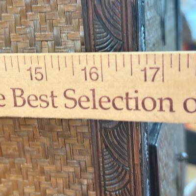 LOT 549F: Wooden Dragon Decor, Long Red Cheat & Side Table w/ Metal Accents