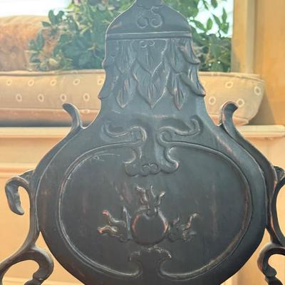 LOT 549F: Wooden Dragon Decor, Long Red Cheat & Side Table w/ Metal Accents