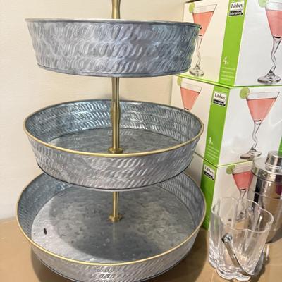 LOT 550F: Party-Ready! NIB Libbey Martini Glasses, Cocktail Shaker & More