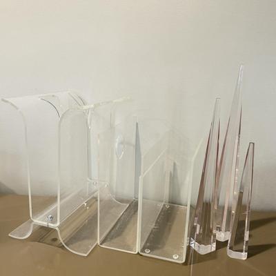 LOT 554F: Lucite Magazine Racks & Tower Trio