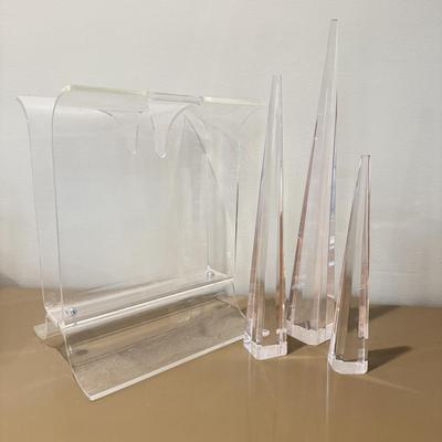 LOT 554F: Lucite Magazine Racks & Tower Trio