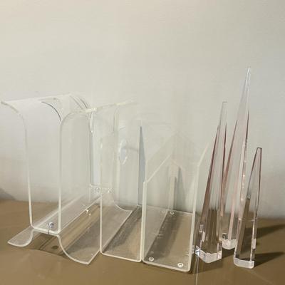 LOT 554F: Lucite Magazine Racks & Tower Trio