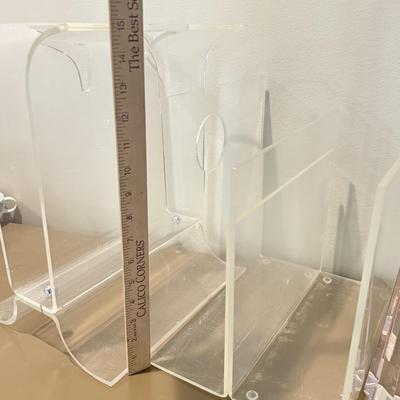 LOT 554F: Lucite Magazine Racks & Tower Trio