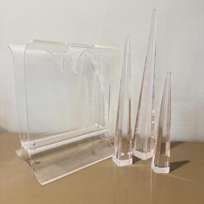 LOT 554F: Lucite Magazine Racks & Tower Trio
