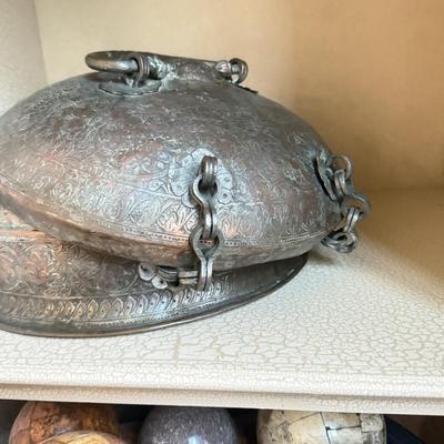 LOT 552F: Vintage Tinned Copper Indian Pandan / Betel Nut Box