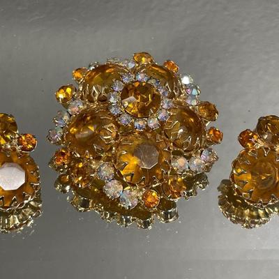 Juliana topaz rhinestone & Aurora borealis brooch