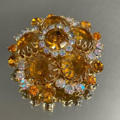 Juliana topaz rhinestone & Aurora borealis brooch