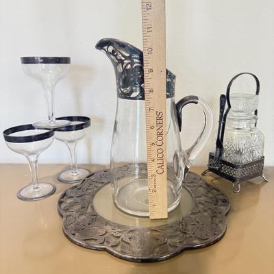 LOT 560F: Antique Glass Tray w/ Matching Pitcher & More