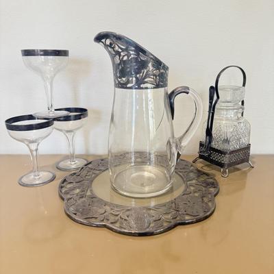 LOT 560F: Antique Glass Tray w/ Matching Pitcher & More