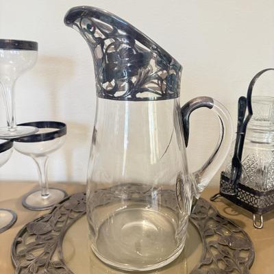 LOT 560F: Antique Glass Tray w/ Matching Pitcher & More