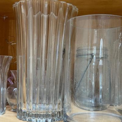 LOT 568K: Cabinet of Clear Glass Vases & More