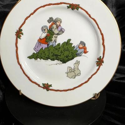 Fitz & Floyd “Deck the Halls” — Set of 2 Salad Plates, Tree Hunt & Winter Rabbits (c. 1982, Japan)