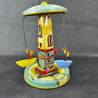 Vintage Tin Litho | Sail Way Carousel | Unique Art