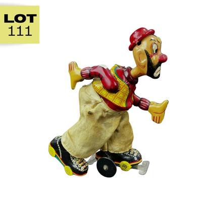 Vintage Tin Litho | Hobo Clown Skating | TPS