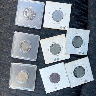 8-Coin Liberty Head "V" Nickel Lot w/ TRIPLE 1905 – 1889 to 1911 – 3 in Hard Cases – Heirloom Set!