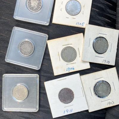 8-Coin Liberty Head "V" Nickel Lot w/ TRIPLE 1905 – 1889 to 1911 – 3 in Hard Cases – Heirloom Set!
