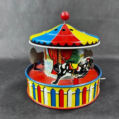 Vintage Tin Litho | Hand Crank Merry-Go-Round