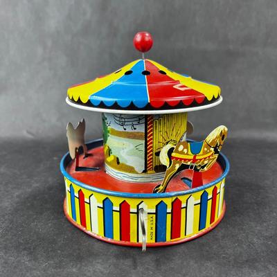 Vintage Tin Litho | Hand Crank Merry-Go-Round