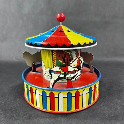 Vintage Tin Litho | Hand Crank Merry-Go-Round