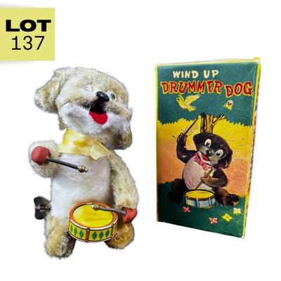 Vintage Wind-Up | Plush Drummer Dog | Nomura Toys