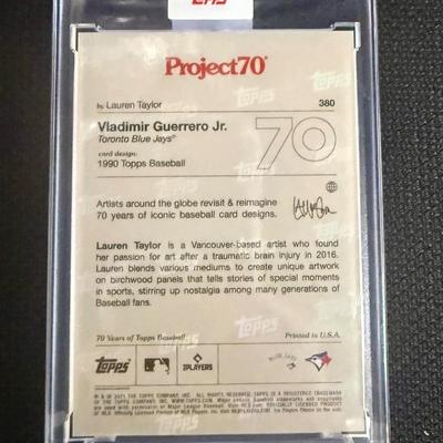 Sale Photo Thumbnail #2: Topps Project 70 Baseball Collectible: Vladimir Guerrero Jr. Toronto Blue Jays in a sealed plastic case.