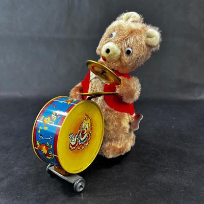 Vintage Wind-Up | Plush Bear w/ Drum and Cymbals | Japan