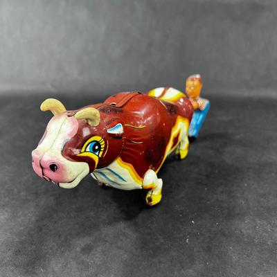 Vintage Wind-Up | Wild Roaring Bull and Boy | Mikuni