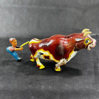 Vintage Wind-Up | Wild Roaring Bull and Boy | Mikuni