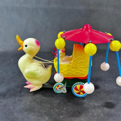 Vintage Celluloid and Tin Wind-Up | Duck and Carriage