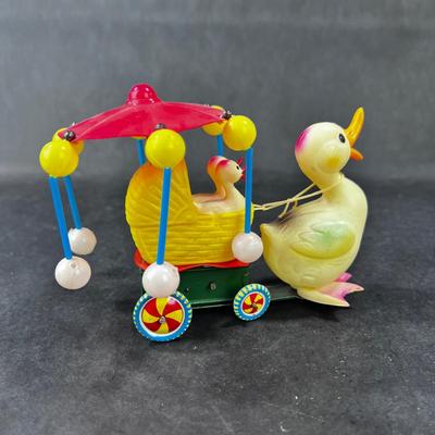 Vintage Celluloid and Tin Wind-Up | Duck and Carriage
