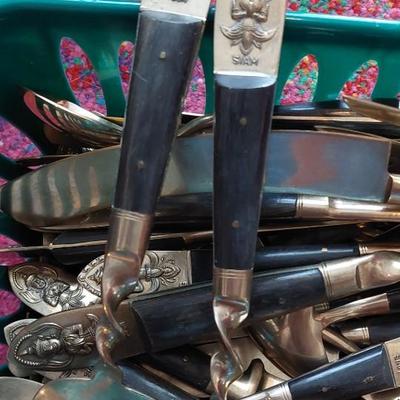 Vintage Siam Thailand Rosewood & Bronze Flatware Set